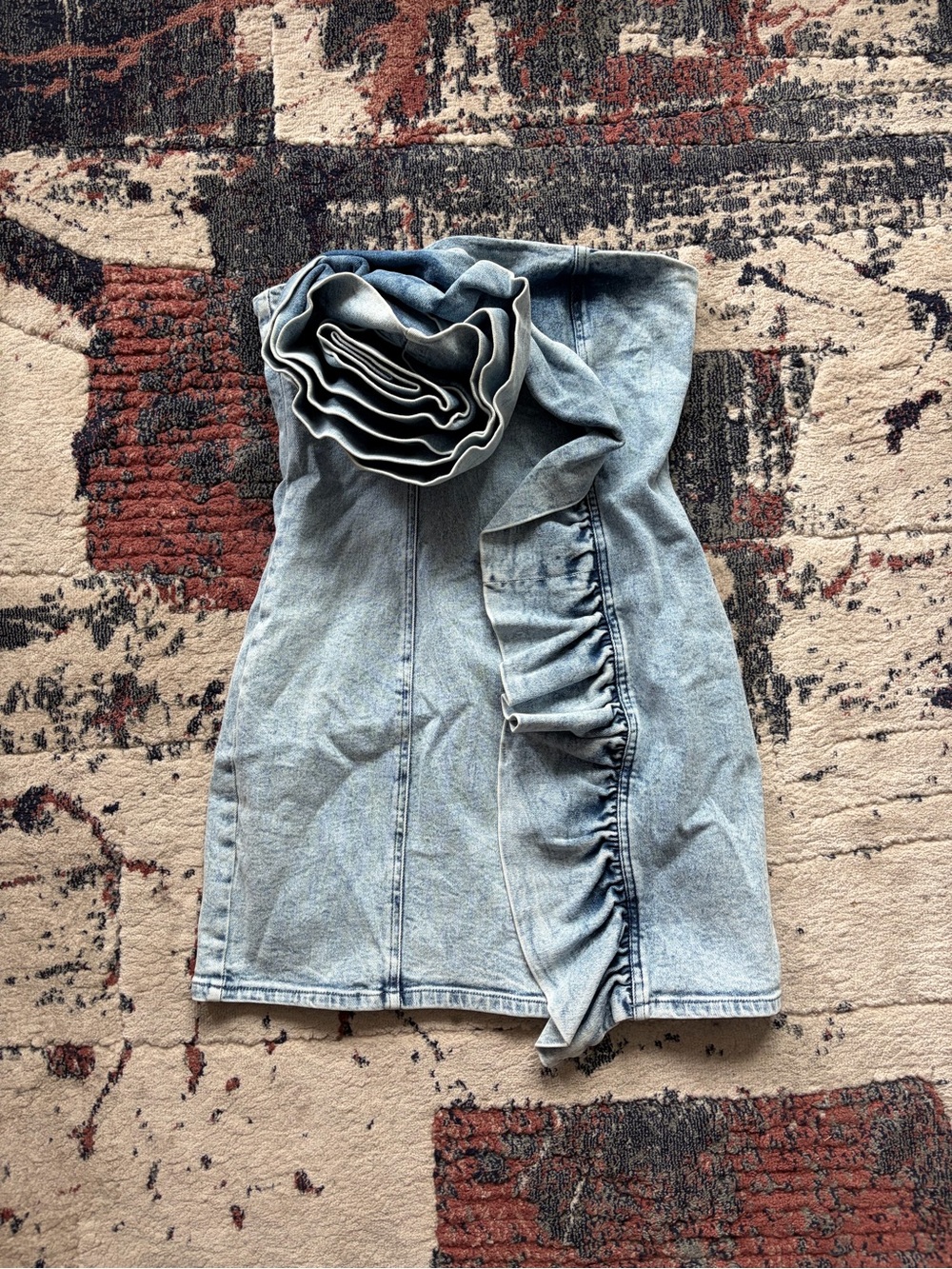 Light Wash Denim Ruffled Mini Dress